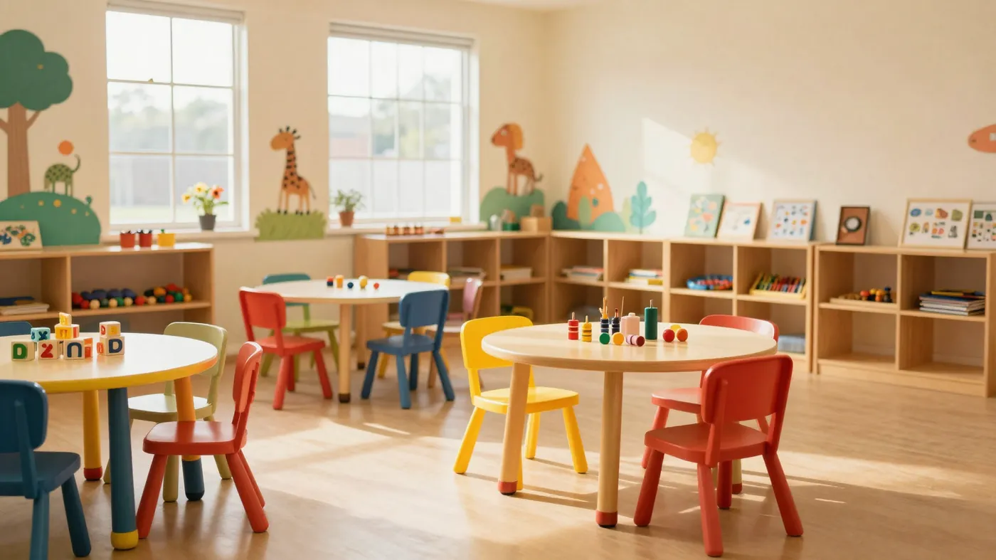 South African ECD classroom — colourful chairs and warm learning environment