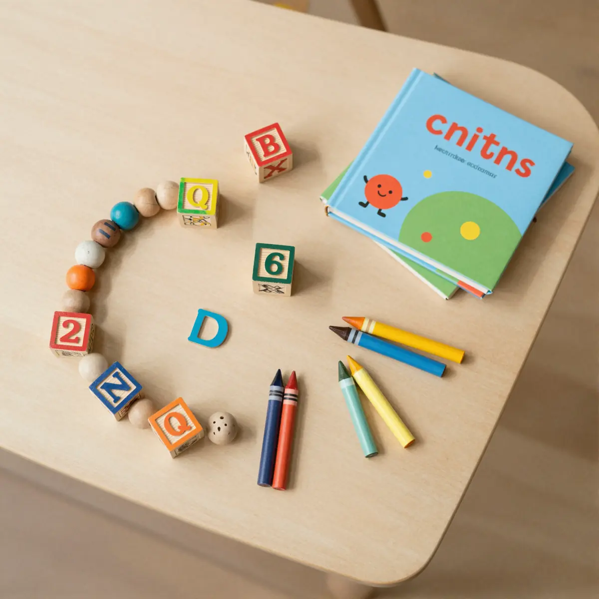 ECD learning materials — blocks, crayons and storybooks